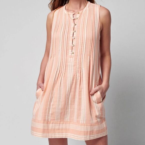 Faherty Isha Organic Cotton Striped Dress Peach - Picture 1 of 9